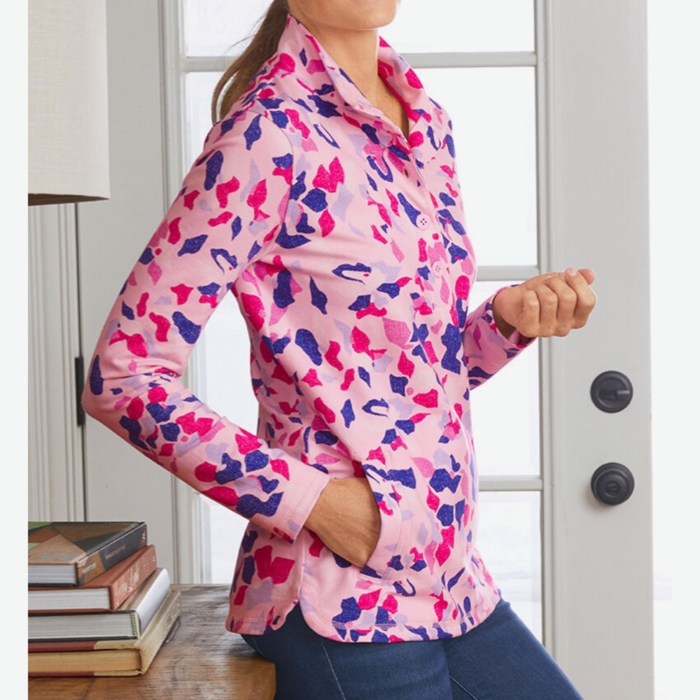NWT Talbots Pink French Terry Pullover Knit Top Size MP Front Pocket Adobe Rose